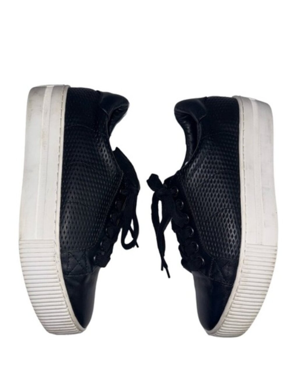 HALOGEN Black Leather Textured Platform Lace-up Sneakers Size 6.5 - Picture 2 of 11